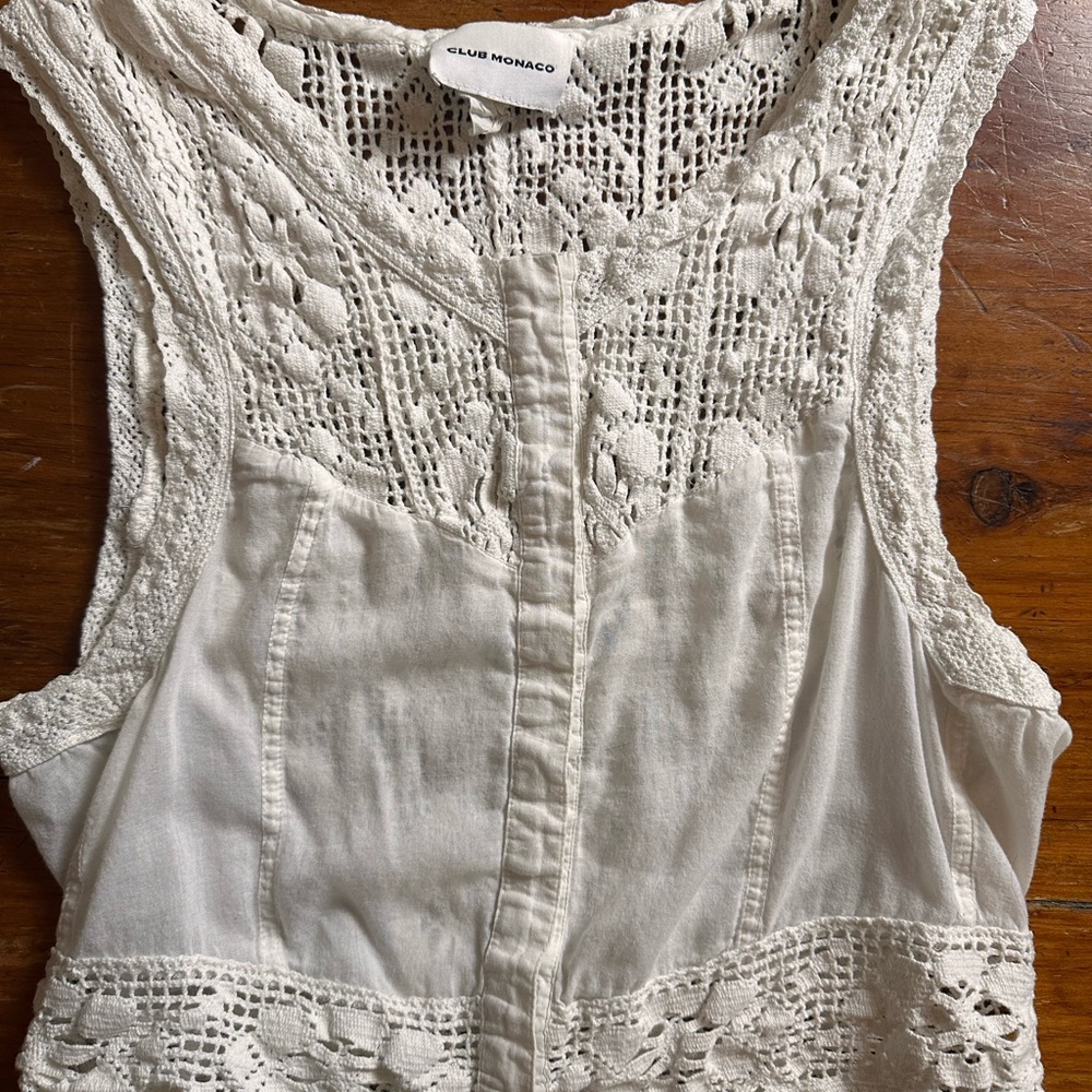 Club Monaco Cream Crochet Lace Sleeveless Blouse